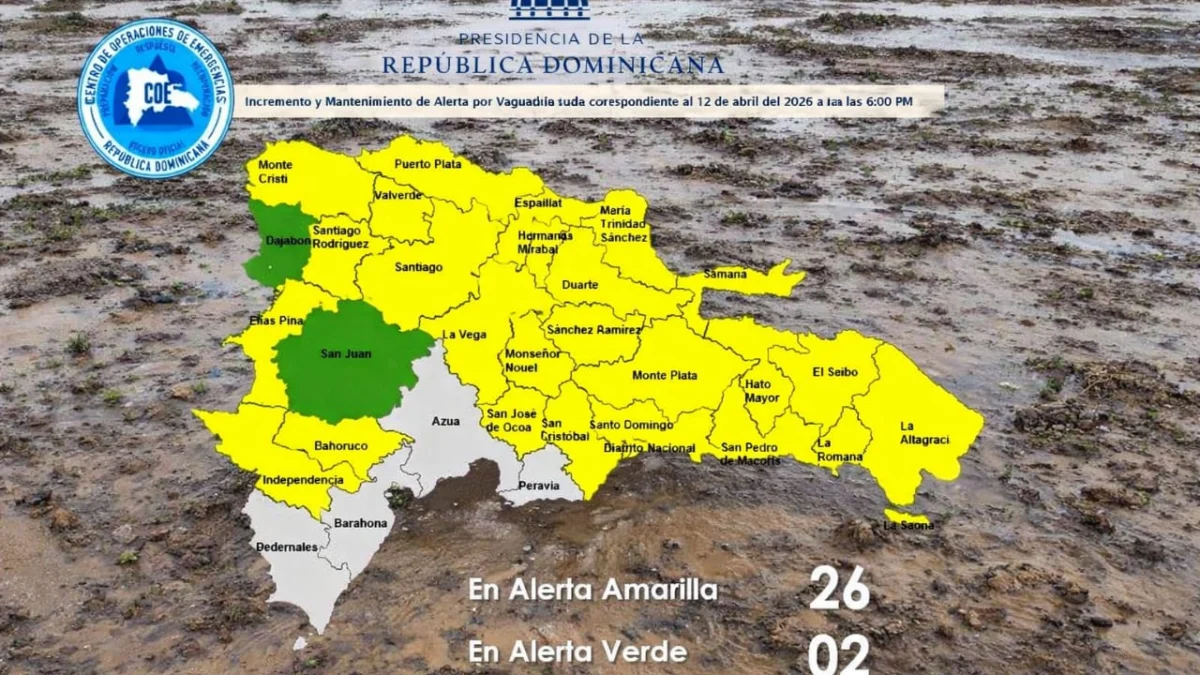 Imagen relacionada con: COE retira alertas rojas pero incrementa a 26 las provincias en nivel amarillo ante persistencia de lluvias