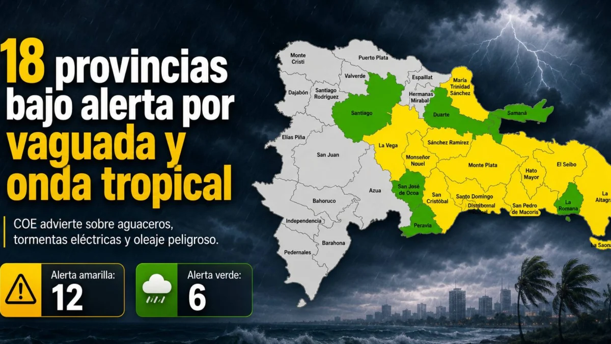 Imagen relacionada con: COE mantiene 18 provincias bajo alerta por lluvias, tormentas eléctricas y oleaje peligroso
